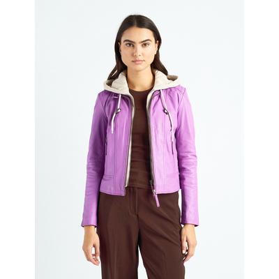 Lederjacke MAZE "42021133", Damen, Gr. XS, lila (lila lila), Obermaterial: 100% Lammleder. Innenfutter: 100% Polyester. Kapuze: 55% Baumwolle, 45% Polyester, Jacken