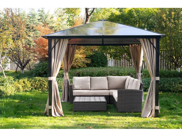 Pavillon KONIFERA Aruba , grau (anthrazit, beige), B/H/T: 300cm x 260cm x 300cm, Pavillons, Pavillon, Gestell aus Aluminium, Dach aus Polycarbonat-Stegplatten