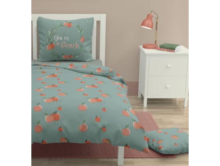 HOME LINGE PASSION Parure de Couette Enfant 140x200cm Peachy Vert d'eau Motif enfant\, coton 57 fils