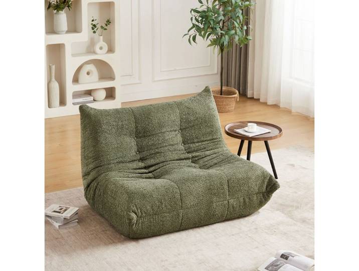 ULEVR Canapé fixe 2 places Togo en chenille vert sans accoudoirs mousse haute résilience sans montage
