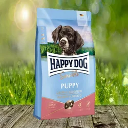Happy Dog Sensible Puppy Huhn, Lachs & Kartoffel - Hochwertige Vollnahrung für sensible Welpen - 4 kg