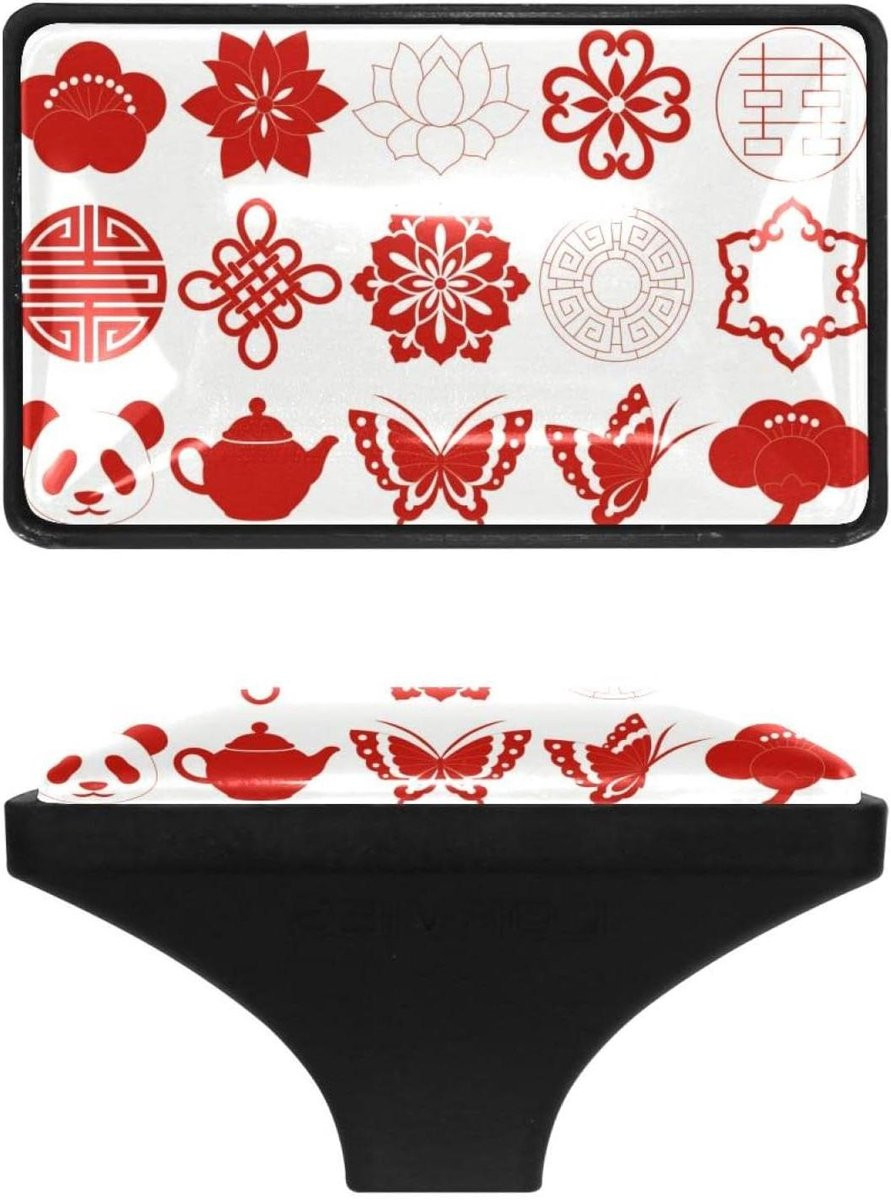 Set van 4 meubelgrepen met Chinese iconen, veelkleurige ladeknop trekhandvat voor kastdecoratie