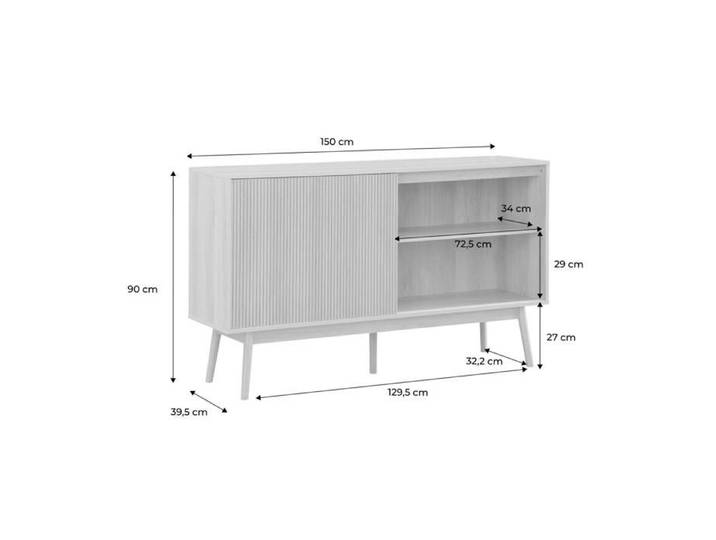 Buffet de rangement décor bois naturel. Linear. deux portes. deux étagères. buffet haut. vaisselier. L 150 x P 39.5 x H 90cm