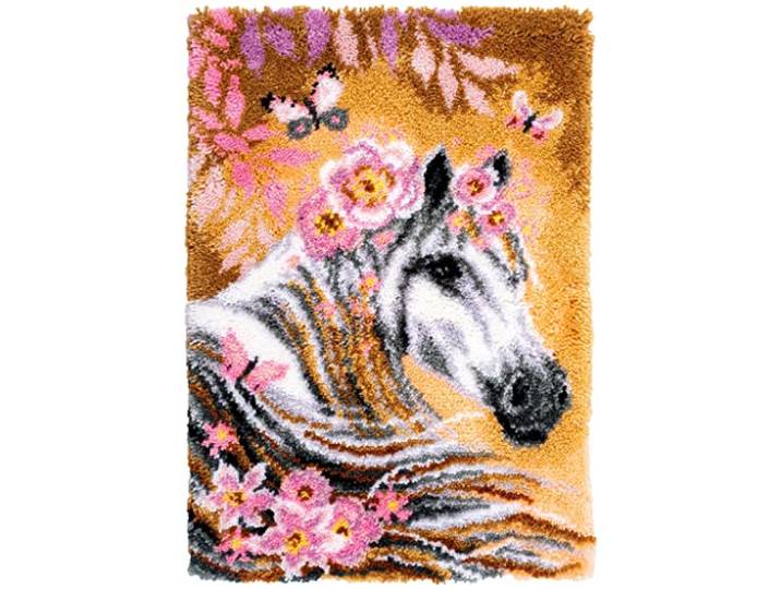VERVACO Knooppakket Tapijt Handwerken Pakket PAARD MET BLOEMEN Smyrna Knopen Pakket 55 x 80 cm Knutselen en Activiteiten Makkelijk Borduurwerk Hobby Materiaal Woondecoratie Creatief Cadeau