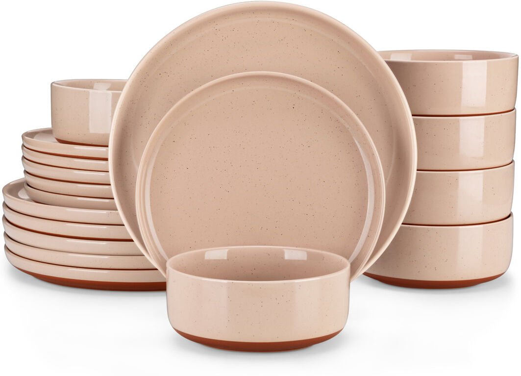 MALACASA 18 Piece Stoneware Dinnerware Set - Service for 6 Pink 18