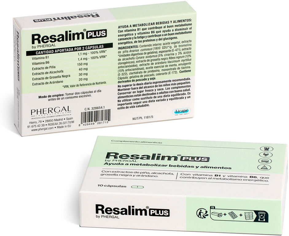 Resalim PLUS, complément alimentaire métabolisant les boissons et les aliments, 10 capsules