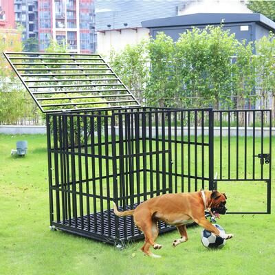 PetsAreLife Heavy Duty Dog Crate With 4 Lockable Wheels & Removable Tray, 3 Doors Metal Pet Kennels Cage Playpen For Powerful Dogs xxl