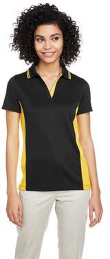 Harriton M386W Women's Flash Snag Protection Plus IL Colorblock Polo Shirt in Black/Sunray Yellow size XS   Polyester