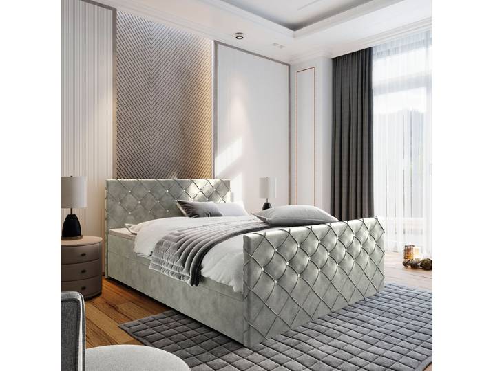 Masseno Boxspringbett MANDI mit Bettkästen 180x200 cm - Hellgrau, MAGIC VELVET 2240