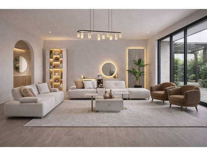 JVmoebel Sofa Beige Sofa Sessel modern gemütlich weich Wohnzimmer, 4 Teile
