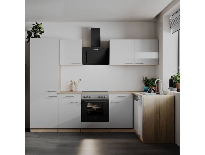Cuisine d’angle Merle ensemble B 280cm Blanc/Blanc Vitrocéramique Avec électroménager