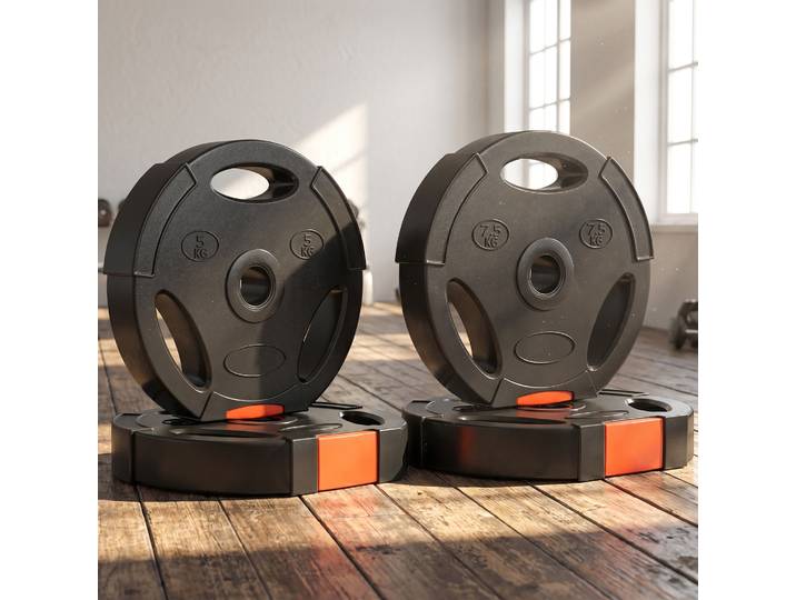 SPORTNOW Disques de poids, plaques de poids 2 x 5 kg et 2 x 7,5 kg, à trois poignées avec trous de Ø 25 mm, noir