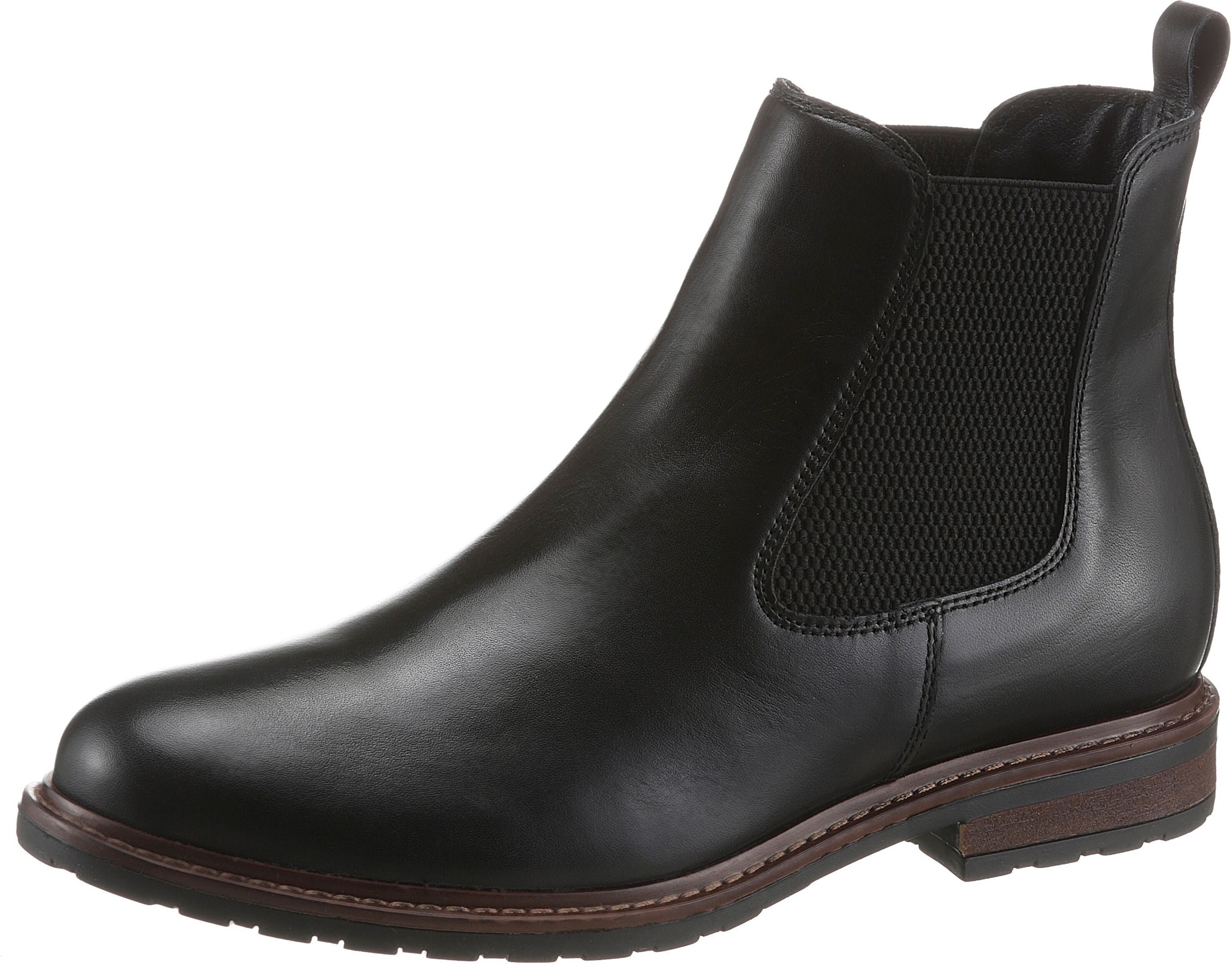 Chelseaboots TAMARIS, Damen, Gr. 38, Textil, schwarz, Leder, schimmernd, unifarben, Schuhe Chelseaboots, Businessschuh, Chelsea Boot im klassischen Look, schmale Form schwarz 38, Textil