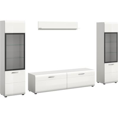 Wohnwand HOME AFFAIRE "FLORENZ, 4-teilige Wohn-Kombination, hochwertige MDF-Front", weiß (weiß hochglanz tiefzieh), B:280cm H:160cm T:41cm, Holzwerkstoff, Kastenmöbel-Sets, Wohnwand, Wohn-Kombination, Wohnzimmer-Möbel, Wohnzimmer,Kombination, Kombi