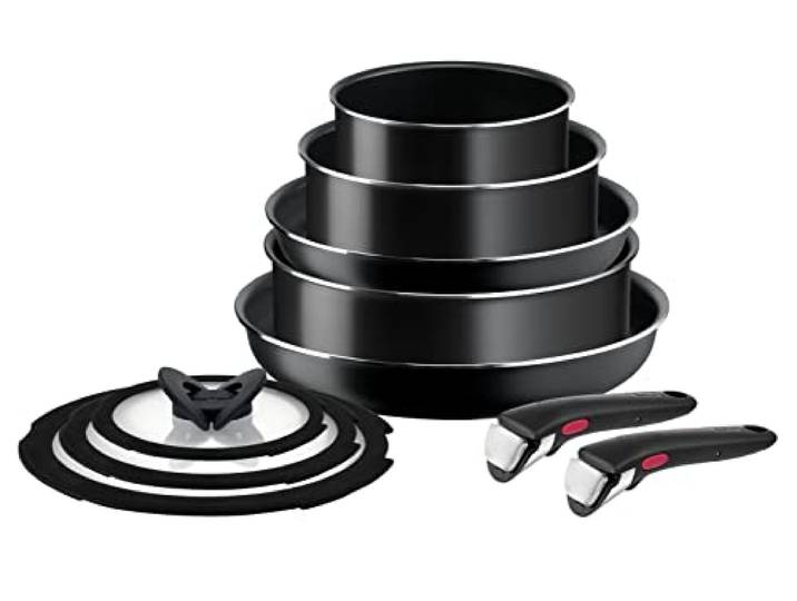 Tefal Ingenio Easy ON 10-teiliges antihaftbeschichtetes Induktionspfannen-Set, 24 & 28 cm Bratpfannen, 16 & 20 cm Stieltöpfe, 24 cm Stielpfanne, 16 & 20 & 24 cm Glasdeckel, 2 abnehmbare