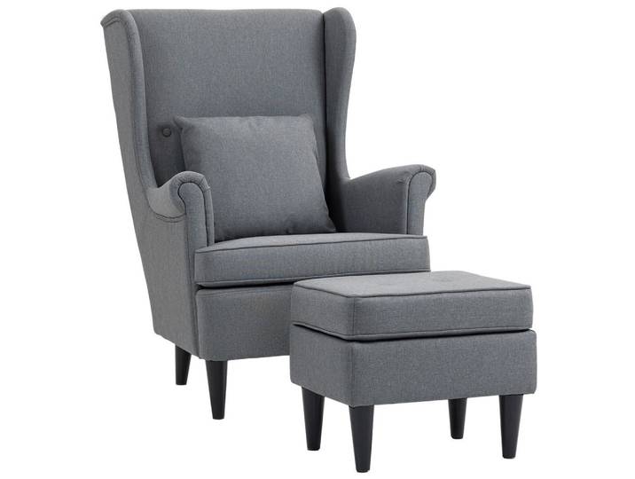 Homcom Ohrensessel mit Hocker Sessel mit Leinenoptik, Lendenkissen für Wohnzimmer Grau, Kunststoff, 75x104x83 cm, Wohnzimmer, Sessel