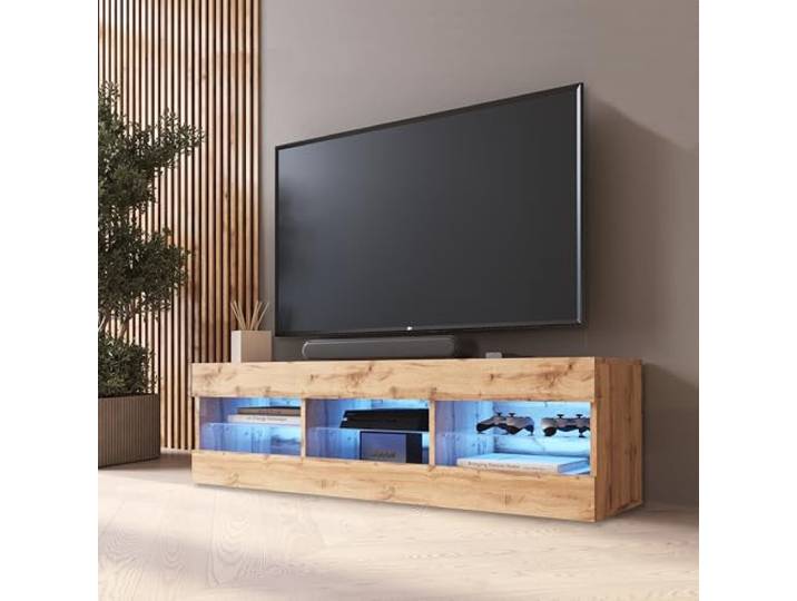 Komodee TV Schrank Tivoli A1 Eiche/Eiche 140x40,5x35,5 cm Komodee TV Schrank Tivoli, Wotan/Wotan, Breite 140cm x Höhe 40,5cm x Tiefe 35,5cm, LED Blau, für Wohnzimmer, Schlafzimmer