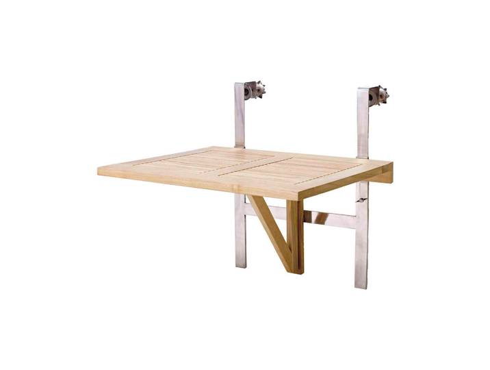Gardenson Balkonhängetisch, Naturfarben, Holz, Teakholz, vollmassiv, rechteckig, 54x70x60 cm, höhenverstellbar, Gartenmöbel, Balkonmöbel