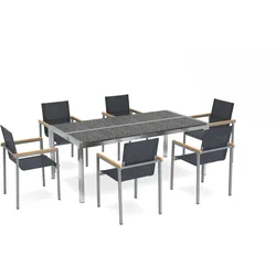 OUTFLEXX Garten-Essgruppe, schwarz/graphite, Edelstahl/Glaskeramik, Tisch 200x100 cm, 6 Sessel, kratzfest