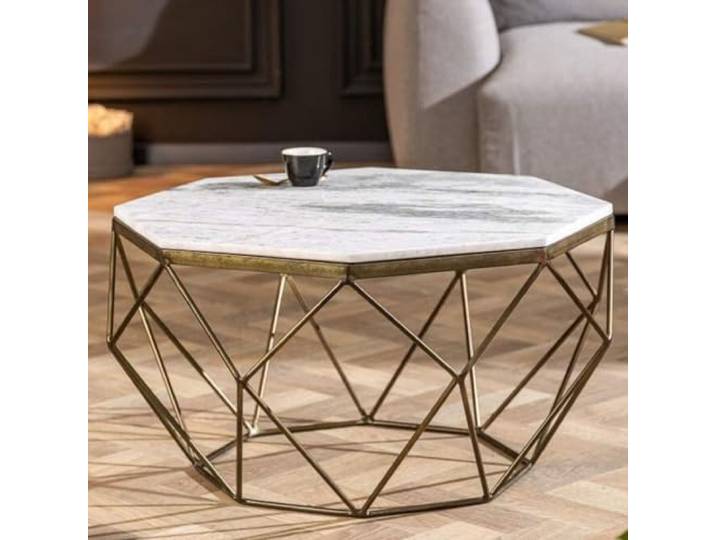 Exklusiver Couchtisch BIJOUX ca.70cm weiss messing Marmor Wohnzimmertisch