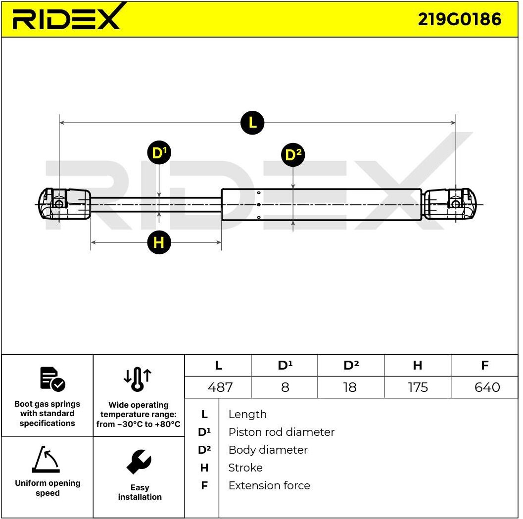 RIDEX 219G0186 Tailgate strut
