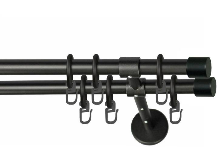 Gardinenstange GARESA RUSTIKA , schwarz, L:100cm Ø:16mm, Metall, Gardinenstangen, Gardinenstange, rustikale Vorhanggarnitur, verlängerbar, m. Ringe, Endkappe
