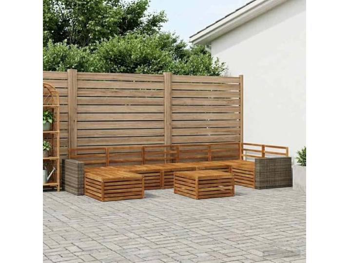 HFMDRMU Modulares Sofa aus Akazienholz, Terrassenmöbel Set 8-teilig, Outdoor-Sofagarnitur Natur mit Lattenrücken und Armlehnen für Garten, Terrasse oder Poolbereich