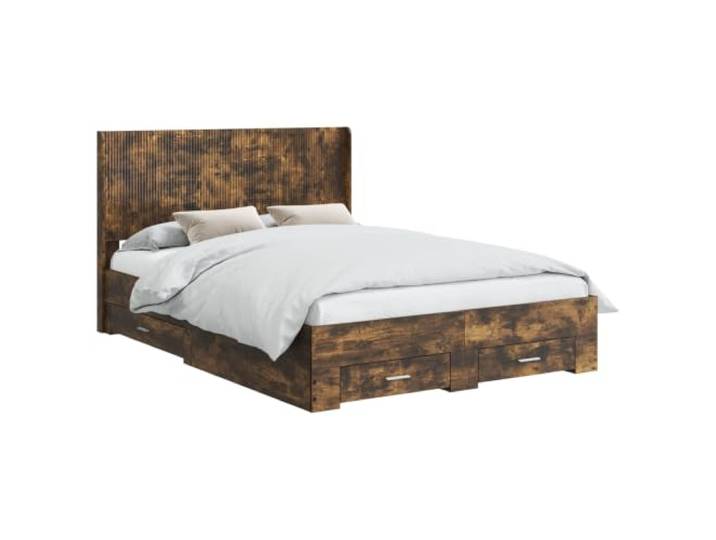 KTHLBRH Bettgestell mit Kopfteil Eiche Rauchgrau 120 x 200 cm Technisches Holz, Lagerkästen, Lattenrost, 203 x 126,5 x 100 cm, 140 kg, nur für den Innenbereich