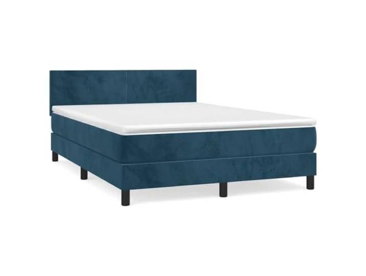 PUGYNBK Boxspringbett, Samt, Dunkelblau, 140 x 200 cm Höhenverstellbares Kopfteil, Taschenfederkernmatratze, mittlere Festigkeit, Matratzenschoner