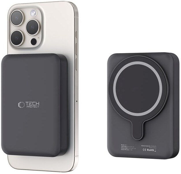 Tech-Protect LifeMag Trådløs & Magnetisk Powerbank 10000 mAh - MagSafe Kompatibel - Sort