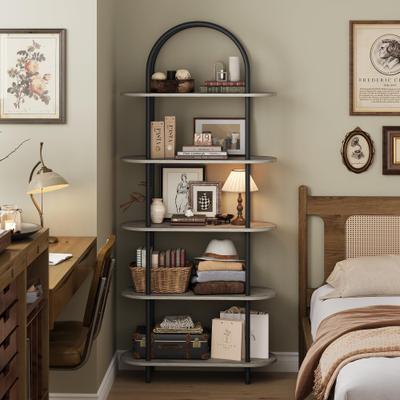 Garvee "71"" Bookshelf 5 Tier Bookcase Arched Display Racks Tall Bookshelf Freestanding Open Storage Shelf"