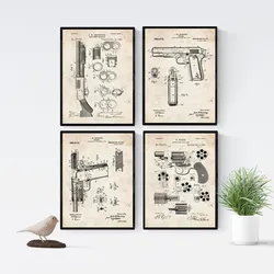 POSTER Set mit 4 Vintage Waffen Patent Größe A4 Rahmenlos