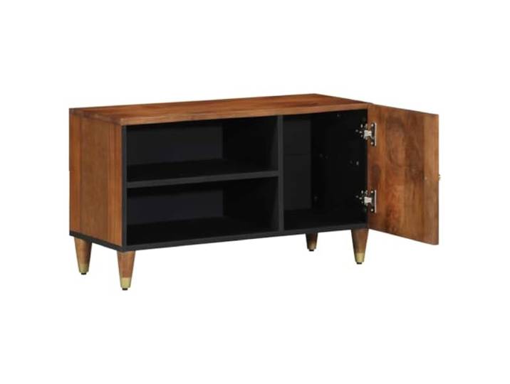 HKQWPBF TV-Schrank Honigbraun 80 x 33 x 46 cm Massivholz Mango Massivholz Mango, Messingknöpfe und -beine, Scharniertüren, Stauraum für Technik, Honigbraun, pflegeleicht