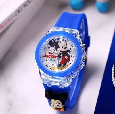 Inspire Curations Disney Minnie Mickey Kids Light Up Watch Cartoon Flashing Silicone Wristwatch Toy blue Mi