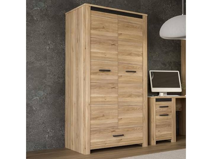 Forte SAN CAYETANO Kleiderschrank 110, Schrank mit 2 Drehtüren und 1 Schublade, Holzwerkstoff, Mauvella Eiche Dekor, 106,6 cm breit x 197,9 cm hoch x 60,1 cm tief