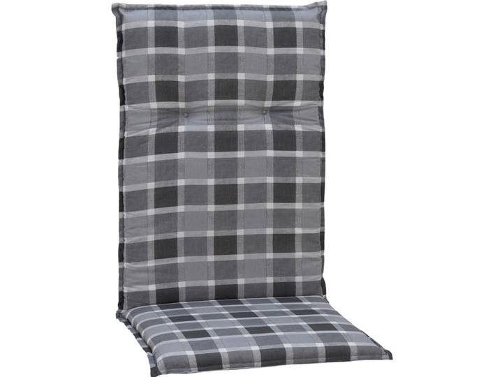 Gardenson Sesselauflage, Grau, Textil, Karo, Füllung: Schaumstoff, Fleece, 50x6x118 cm, Handmade in Europe, wetterfest, mittels Bändern zu befestigen, bügelfrei, pflegeleicht, für den Aussenbereich geeignet, Gartenmöbel, Gartenkissen & Auflagen, Sesselauflage