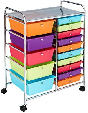 15-drawer Utility Organizer Rolling Cart with Wheels