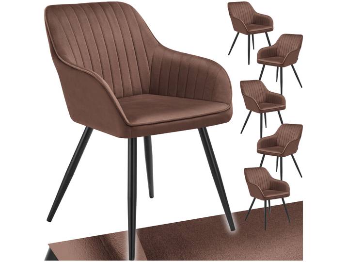 Stuhl Marilyn, Samtoptik, gesteppt - braun/schwarz, 6er Set