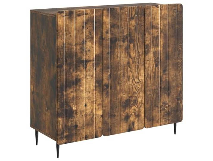 TEKGHUT Sideboard Räuchereiche 89 x 34,5 x 82 cm Holzwerkstoff Stahlbeine, 90°-Pendeltüren, Regale, Holzwerkstoff, Räuchereiche, Wohnzimmer, Essbereich, kompakte Räume