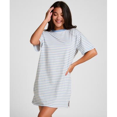 Schlafanzug HUNKEMÖLLER "Roundneck Nightshirt", Damen, Gr. XS/S, blau, 100% Baumwolle, Homewear-Sets Schlafanzug