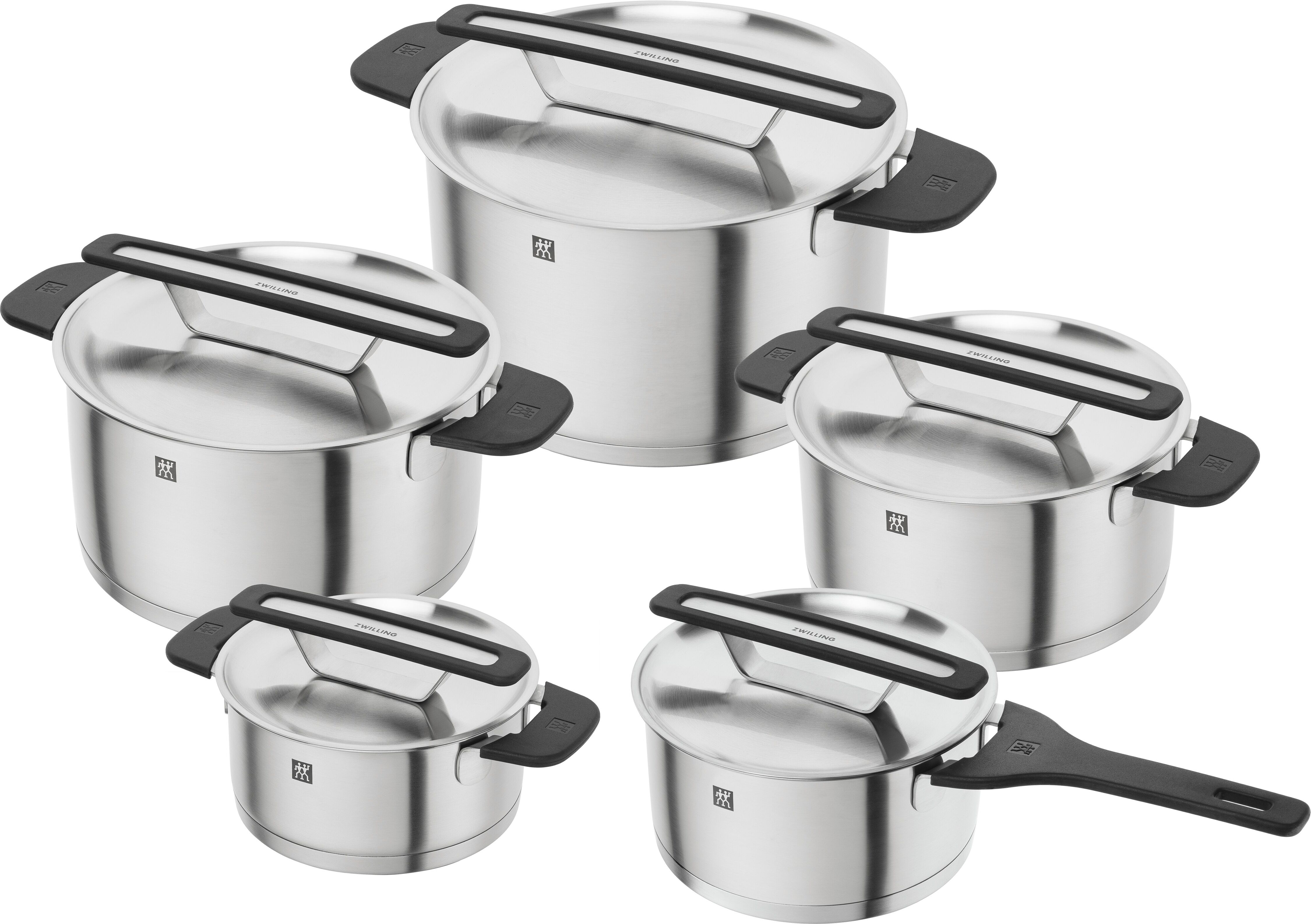 Topf-Set ZWILLING "More", silber (silberfarben), Töpfe, Stapelbar, innovativer Deckel, Kühlbleibende Griffe, Deckelhalterung