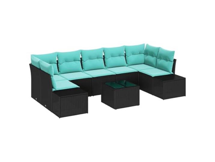 Makastle Lounge Sofa-Set 8-teilig Poly Rattan Schwarz Türkis