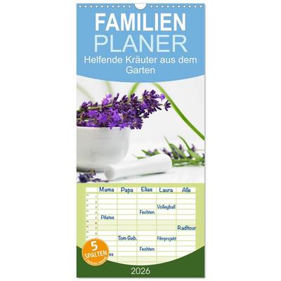Familienplaner 2026 - Helfende Kräuter aus dem Garten mit 5 Spalten (Wandkalender, 21 x 45 cm) CALVENDO