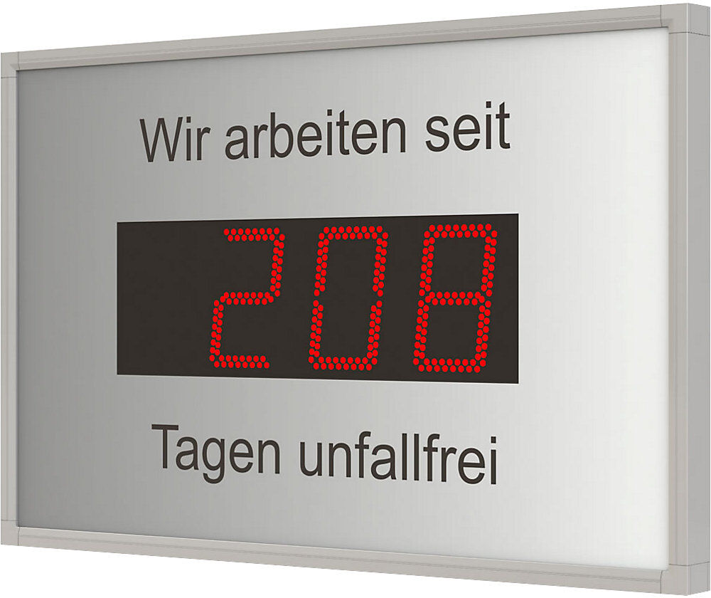 kaiserkraft Außen-LED-Anzeige, Unfallfreie Tage, HxBxT 400 x 700 x 60 mm, weißaluminium