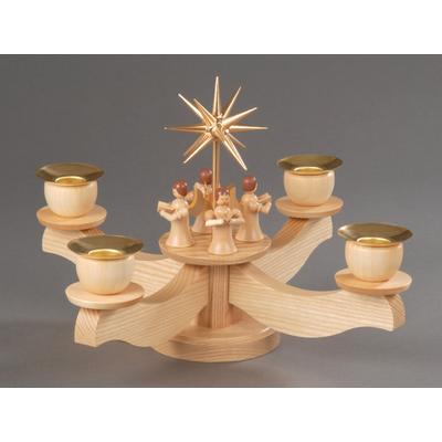 Adventsleuchter ALBIN PREISSLER "mit Engelsfiguren, Handwerkskunst aus dem Erzgebirge", beige (natur), H:19cm Ø:22cm, Holzwerkstoff, Kerzenhalter, Weihnachtsdeko aus Holz