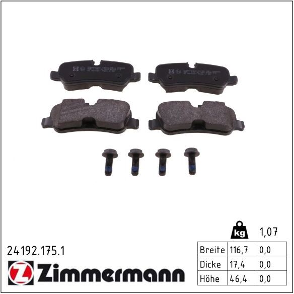 Zimmermann Bremsbelagsatz, Scheibenbremse 241921751 Hinterachse Für Land Rover