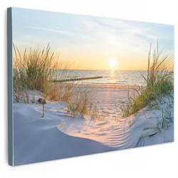 LEINWANDBILD Strand - Sonne - Düne - Gras - Sand - Horizont Gemälde 60x40 cm