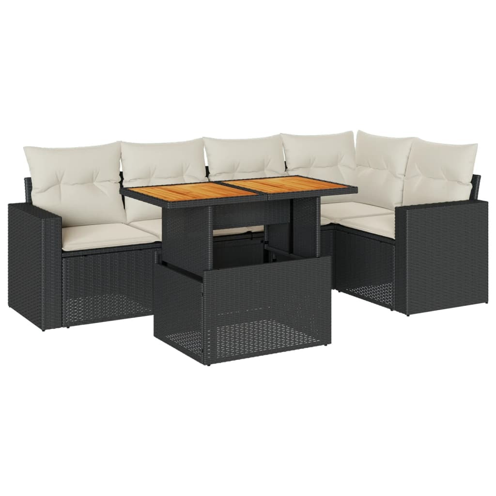 6-tlg. Gartenmöbel-Set, Lounge-Sofa mit Stauraum & wasserfestem Beutel, Poly Rattan, verstellbarer Tisch, Kissen Cremeweiß, Schwarz