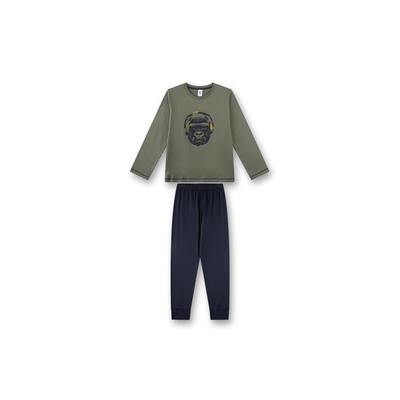 Schlafanzug SANETTA "Pyjama Pyjama Teens Gorilla lang", Jungen, Gr. 140, bunt (grün, blau), Obermaterial: 100% Baumwolle CO., Homewear-Sets Schlafanzug