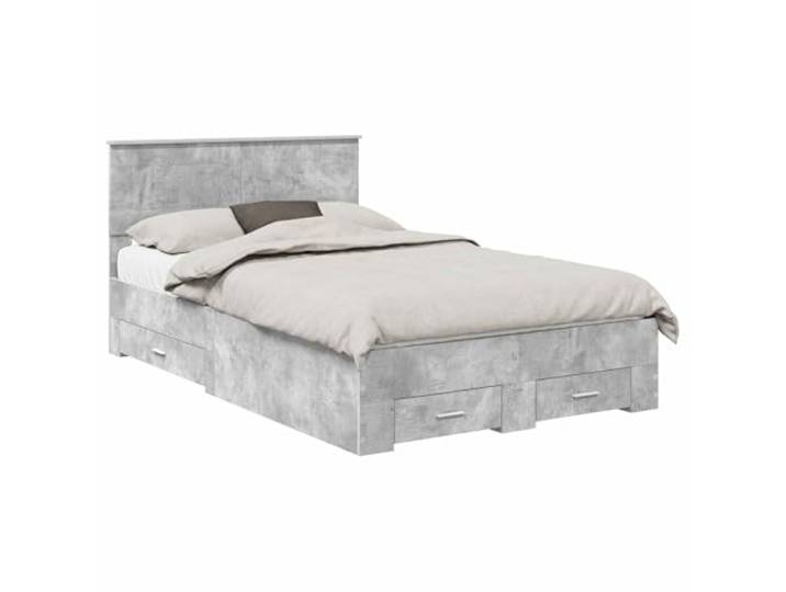 PUGYNBK Bettrahmen mit Schublade Grau Beton 120 x 190 cm Kopfteil aus Holz, fester Lattenrost, versteckte Aufbewahrung, silberfarbene Griffe